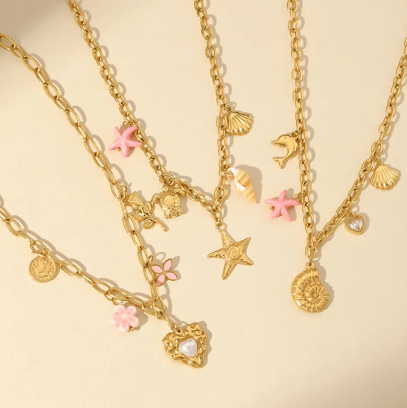 Gold Ocean Charm Chain Necklace - Jewelry - 18k Gold Plated Waterproof Jewellery - Collection 9