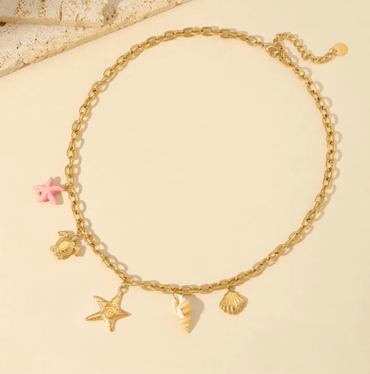 Gold Ocean Charm Chain Necklace - Jewelry - 18k Gold Plated Waterproof Jewellery - Collection 9
