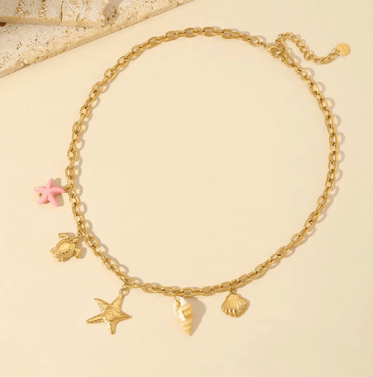 Gold Ocean Charm Chain Necklace - Jewelry - 18k Gold Plated Waterproof Jewellery - Collection 9