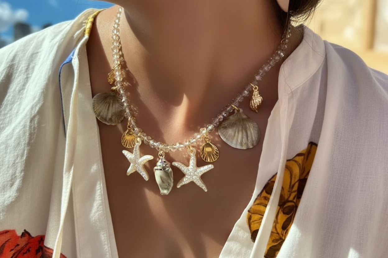 Gold Ocean Charm Necklace