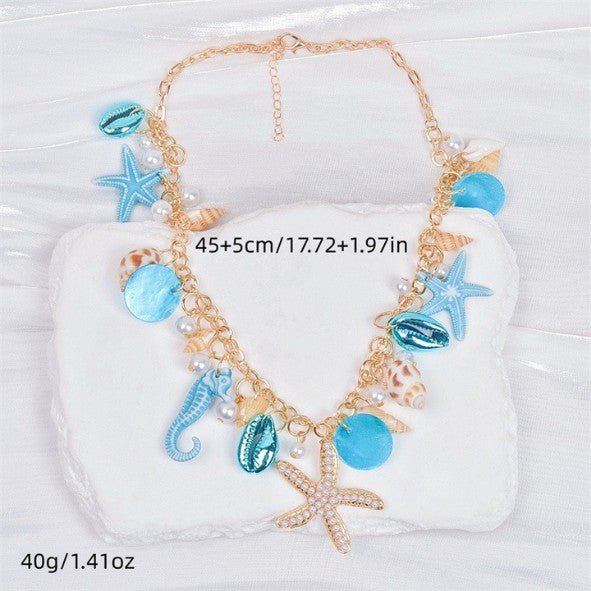 Gold Ocean Charm Statement Necklace - Necklaces - 18k Gold Plated Waterproof Jewellery - Collection 9