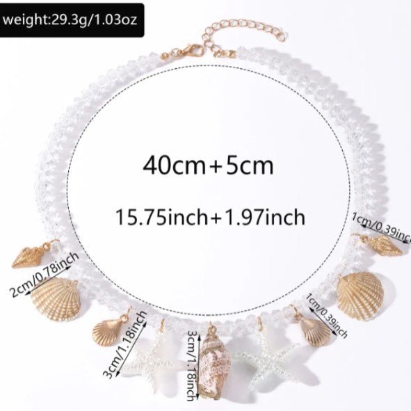 Gold Ocean Charm White Crystal Bead Necklace - Necklaces - 18k Gold Plated Waterproof Jewellery - Collection 9
