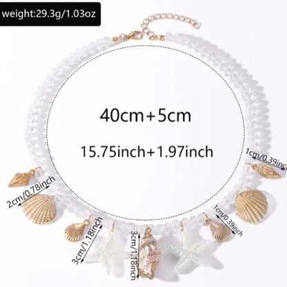 Gold Ocean Charm White Crystal Bead Necklace - Necklaces - 18k Gold Plated Waterproof Jewellery - Collection 9