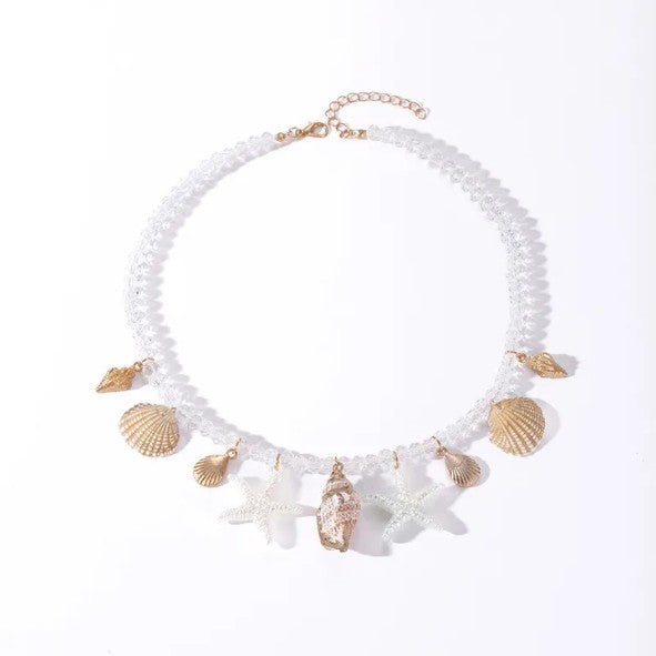 Gold Ocean Charm White Crystal Bead Necklace - Necklaces - 18k Gold Plated Waterproof Jewellery - Collection 9