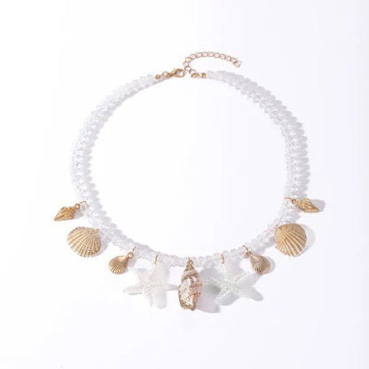Gold Ocean Charm White Crystal Bead Necklace - Necklaces - 18k Gold Plated Waterproof Jewellery - Collection 9