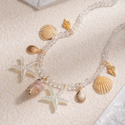 Gold Ocean Charm White Crystal Bead Necklace - Necklaces - 18k Gold Plated Waterproof Jewellery - Collection 9