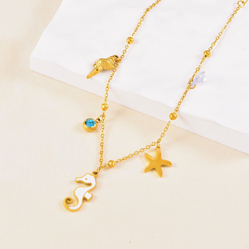Gold Ocean Seahorse Starfish Charm Anklet - Anklets - 18k Gold Plated Waterproof Jewellery - Collection 9