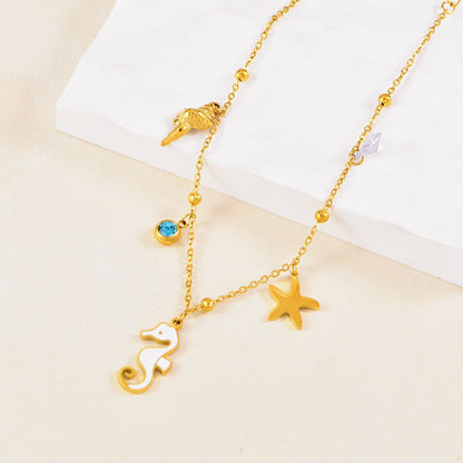 Gold Ocean Seahorse Starfish Charm Anklet - Anklets - 18k Gold Plated Waterproof Jewellery - Collection 9