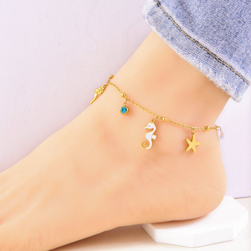 Gold Ocean Seahorse Starfish Charm Anklet - Anklets - 18k Gold Plated Waterproof Jewellery - Collection 9
