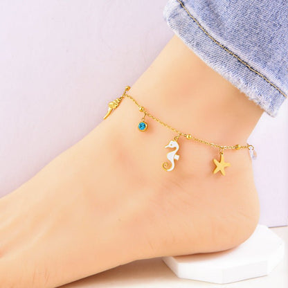 Gold Ocean Seahorse Starfish Charm Anklet - Anklets - 18k Gold Plated Waterproof Jewellery - Collection 9