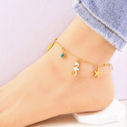 Gold Ocean Seahorse Starfish Charm Anklet - Anklets - 18k Gold Plated Waterproof Jewellery - Collection 9