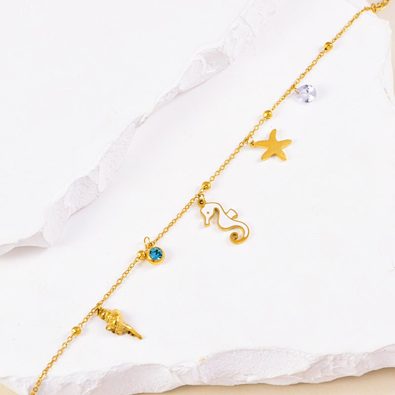 Gold Ocean Seahorse Starfish Charm Anklet - Anklets - 18k Gold Plated Waterproof Jewellery - Collection 9