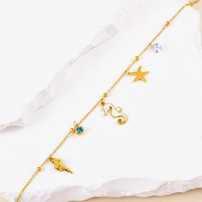 Gold Ocean Seahorse Starfish Charm Anklet - Anklets - 18k Gold Plated Waterproof Jewellery - Collection 9