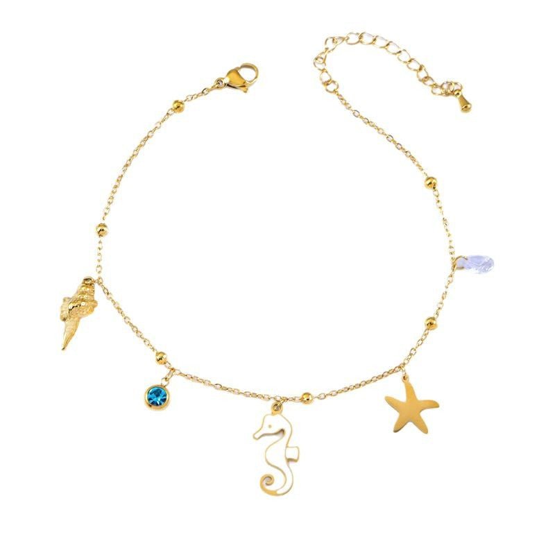 Gold Ocean Seahorse Starfish Charm Anklet - Anklets - 18k Gold Plated Waterproof Jewellery - Collection 9