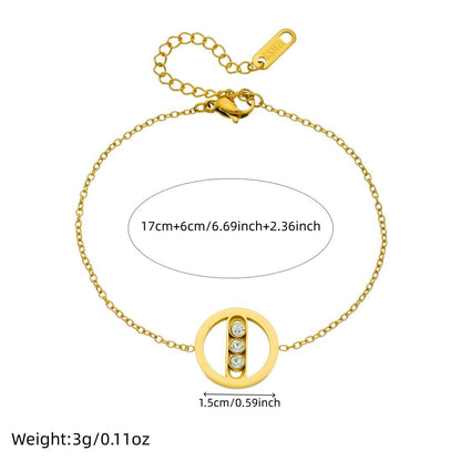 Gold Open Circle Triple Crystal Bar Bracelet - Bracelets - 18k Gold Plated Waterproof Jewellery - Collection 9