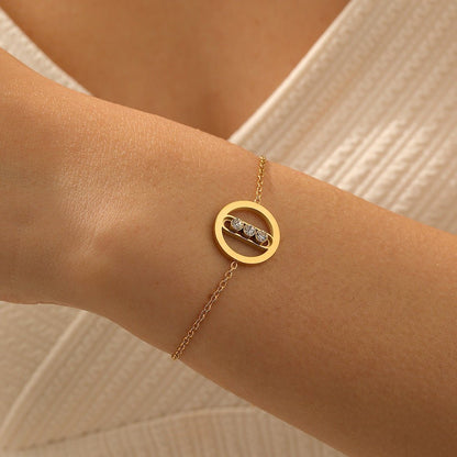 Gold Open Circle Triple Crystal Bar Bracelet - Bracelets - 18k Gold Plated Waterproof Jewellery - Collection 9