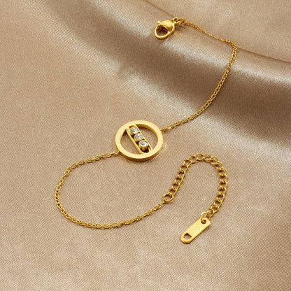 Gold Open Circle Triple Crystal Bar Bracelet - Bracelets - 18k Gold Plated Waterproof Jewellery - Collection 9