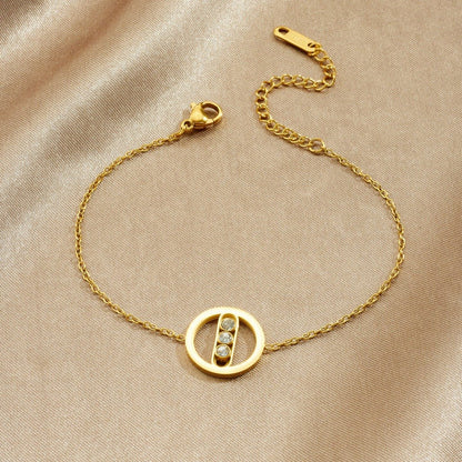 Gold Open Circle Triple Crystal Bar Bracelet - Bracelets - 18k Gold Plated Waterproof Jewellery - Collection 9