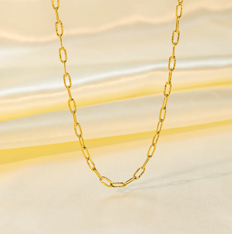 Gold Oval Geometric Link Chain - Necklace - 18k Gold Plated Waterproof Jewellery - Collection 9