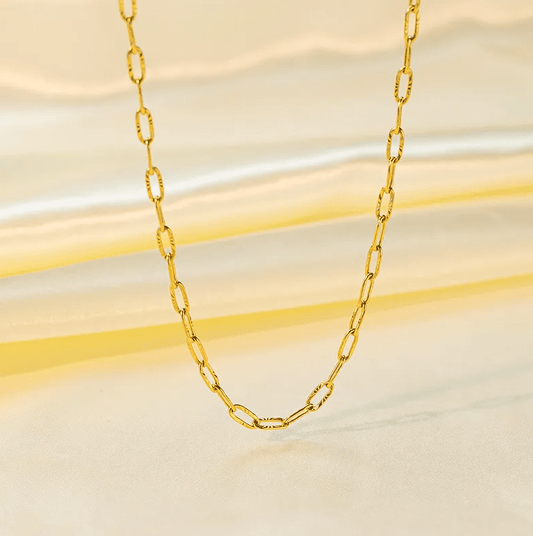 Gold Oval Geometric Link Chain - Necklace - 18k Gold Plated Waterproof Jewellery - Collection 9