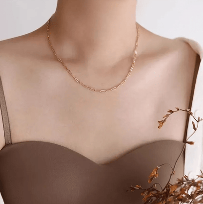 Gold Oval Geometric Link Chain - Necklace - 18k Gold Plated Waterproof Jewellery - Collection 9