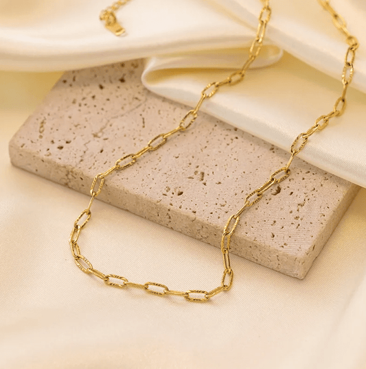 Gold Oval Geometric Link Chain - Necklace - 18k Gold Plated Waterproof Jewellery - Collection 9