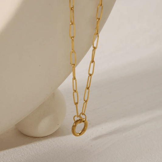 Gold Paperclip Chain Carabiner Necklace - Jewelry - 18k Gold Plated Waterproof Jewellery - Collection 9