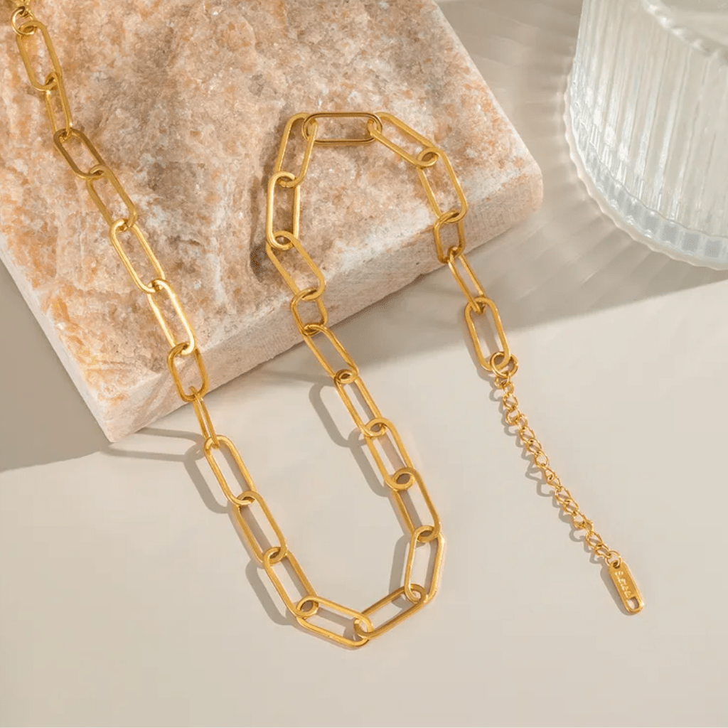 Gold Paperclip Connecting Chain - Necklace - 18k Gold Plated Waterproof Jewellery - Collection 9