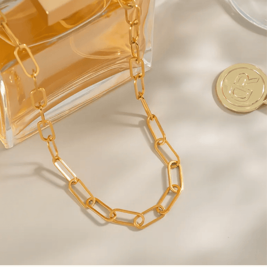 Gold Paperclip Connecting Chain - Necklace - 18k Gold Plated Waterproof Jewellery - Collection 9