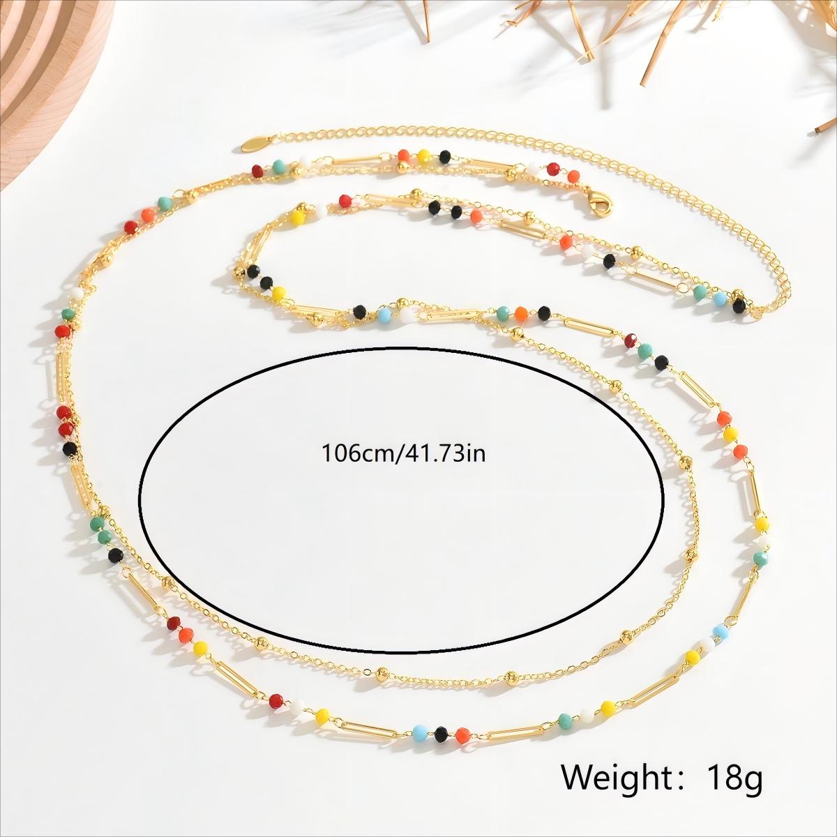 Gold Paperclip & Multicolour Crystal Bead Double Strand Waist Chain - Waist Chains - 18k Gold Plated Waterproof Jewellery - Collection 9