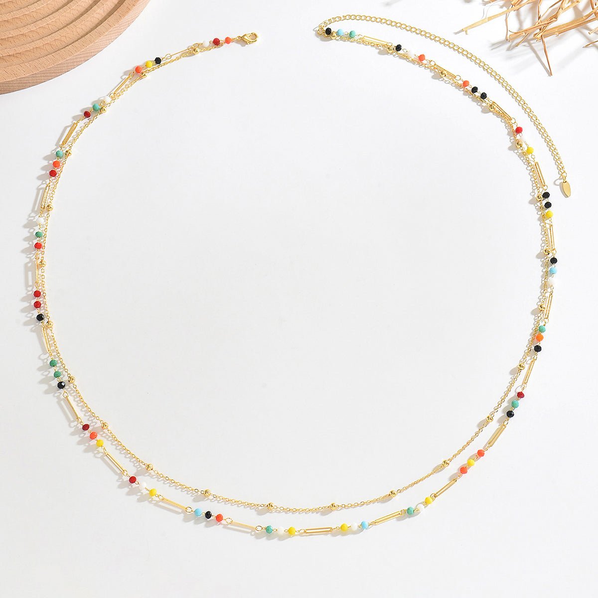 Gold Paperclip & Multicolour Crystal Bead Double Strand Waist Chain - Waist Chains - 18k Gold Plated Waterproof Jewellery - Collection 9