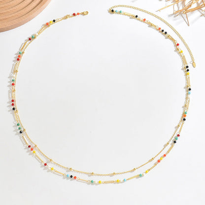 Gold Paperclip & Multicolour Crystal Bead Double Strand Waist Chain - Waist Chains - 18k Gold Plated Waterproof Jewellery - Collection 9