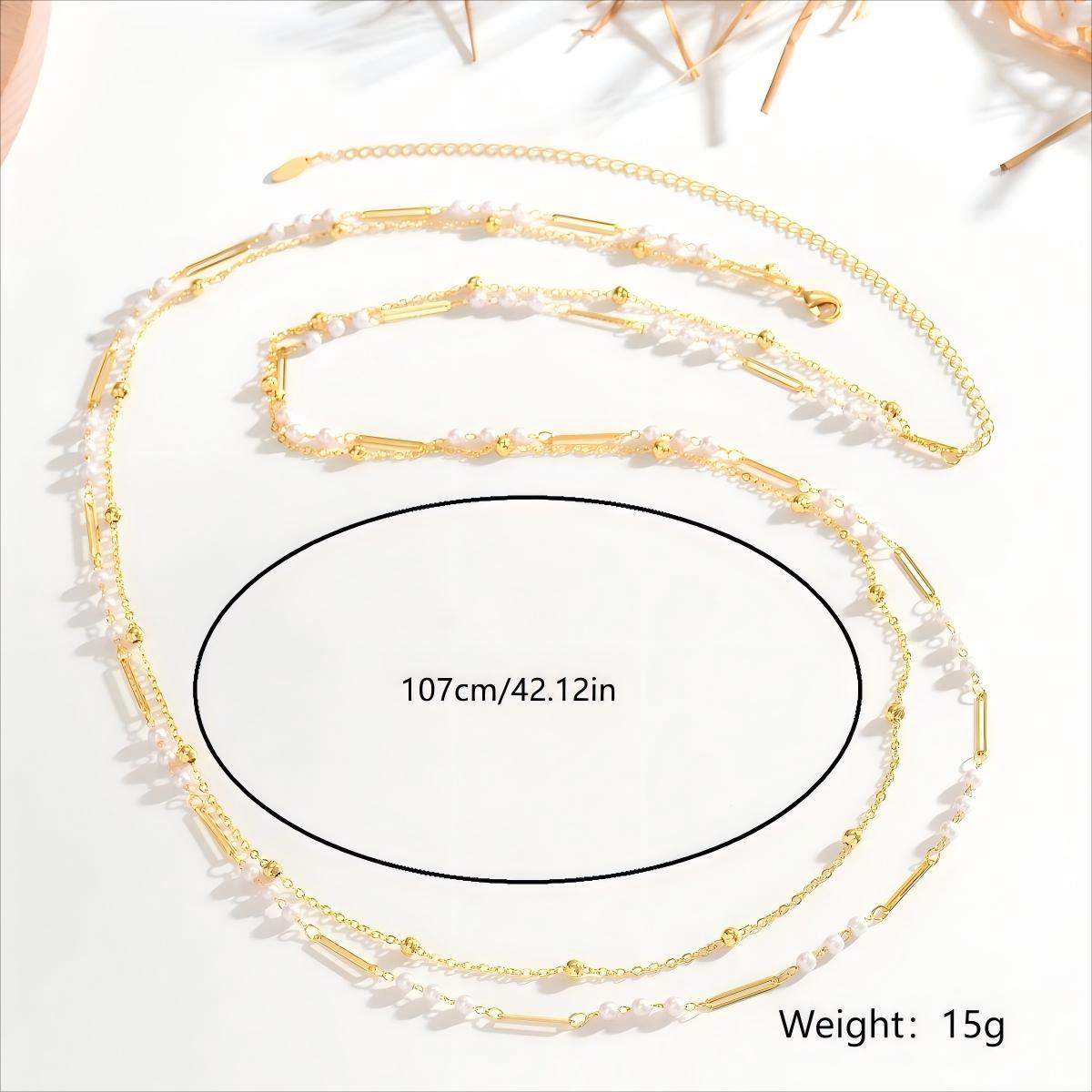 Gold Paperclip & Pearl Bead Double Strand Waist Chain - Waist Chains - 18k Gold Plated Waterproof Jewellery - Collection 9