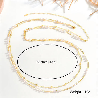 Gold Paperclip & Pearl Bead Double Strand Waist Chain - Waist Chains - 18k Gold Plated Waterproof Jewellery - Collection 9