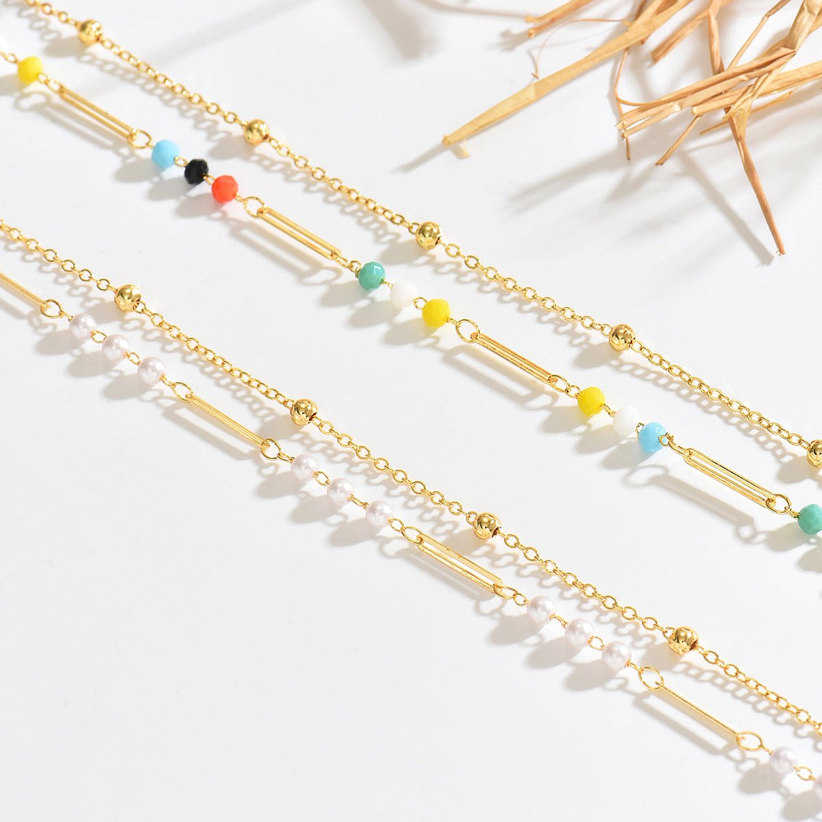 Gold Paperclip & Pearl Bead Double Strand Waist Chain - Waist Chains - 18k Gold Plated Waterproof Jewellery - Collection 9