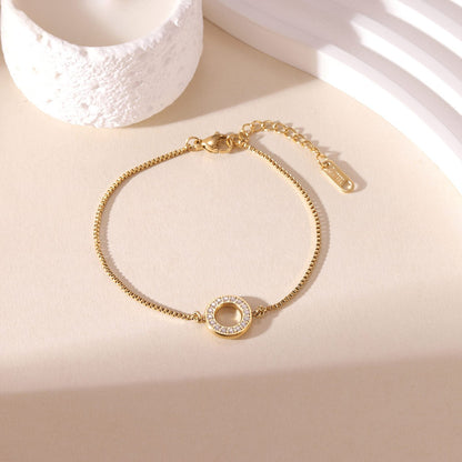 Gold Pave Zircon Open Circle Box Chain Bracelet - Bracelets - 18k Gold Plated Waterproof Jewellery - Collection 9