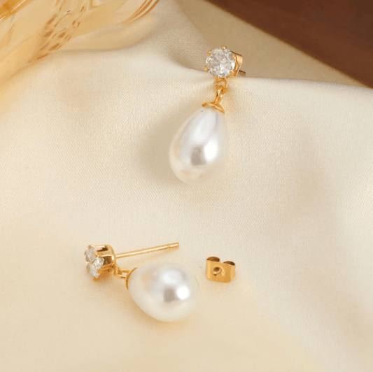 Gold Pearl Crystal Earrings - Earrings - 18k Gold Plated Waterproof Jewellery - Collection 9