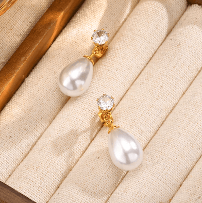 Gold Pearl Crystal Earrings - Earrings - 18k Gold Plated Waterproof Jewellery - Collection 9