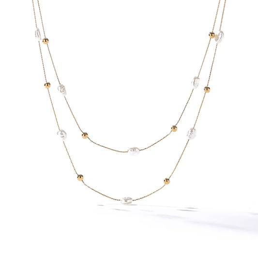 Gold Pearl Layered Necklace - Necklace - 18k Gold Plated Waterproof Jewellery - Collection 9
