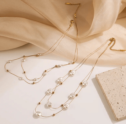 Gold Pearl Layered Necklace - Necklace - 18k Gold Plated Waterproof Jewellery - Collection 9