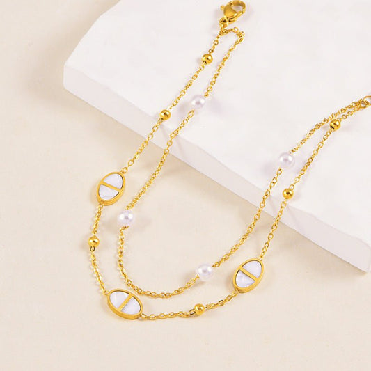 Gold Pearl Shell Layered Anklet - Anklets - 18k Gold Plated Waterproof Jewellery - Collection 9