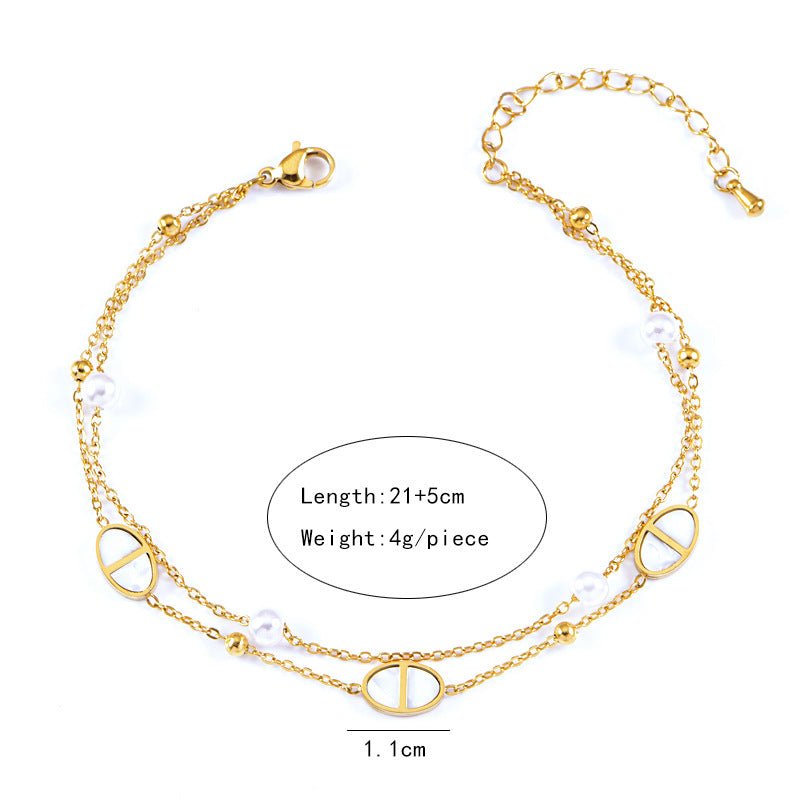 Gold Pearl Shell Layered Anklet - Anklets - 18k Gold Plated Waterproof Jewellery - Collection 9