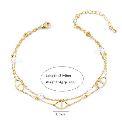 Gold Pearl Shell Layered Anklet - Anklets - 18k Gold Plated Waterproof Jewellery - Collection 9