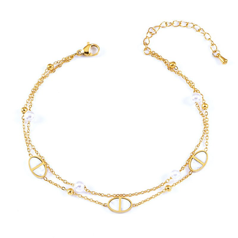 Gold Pearl Shell Layered Anklet - Anklets - 18k Gold Plated Waterproof Jewellery - Collection 9