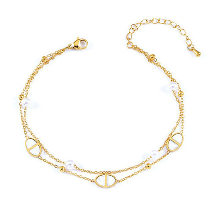 Gold Pearl Shell Layered Anklet - Anklets - 18k Gold Plated Waterproof Jewellery - Collection 9