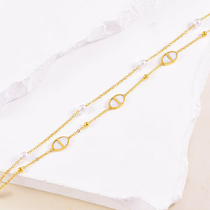 Gold Pearl Shell Layered Anklet - Anklets - 18k Gold Plated Waterproof Jewellery - Collection 9