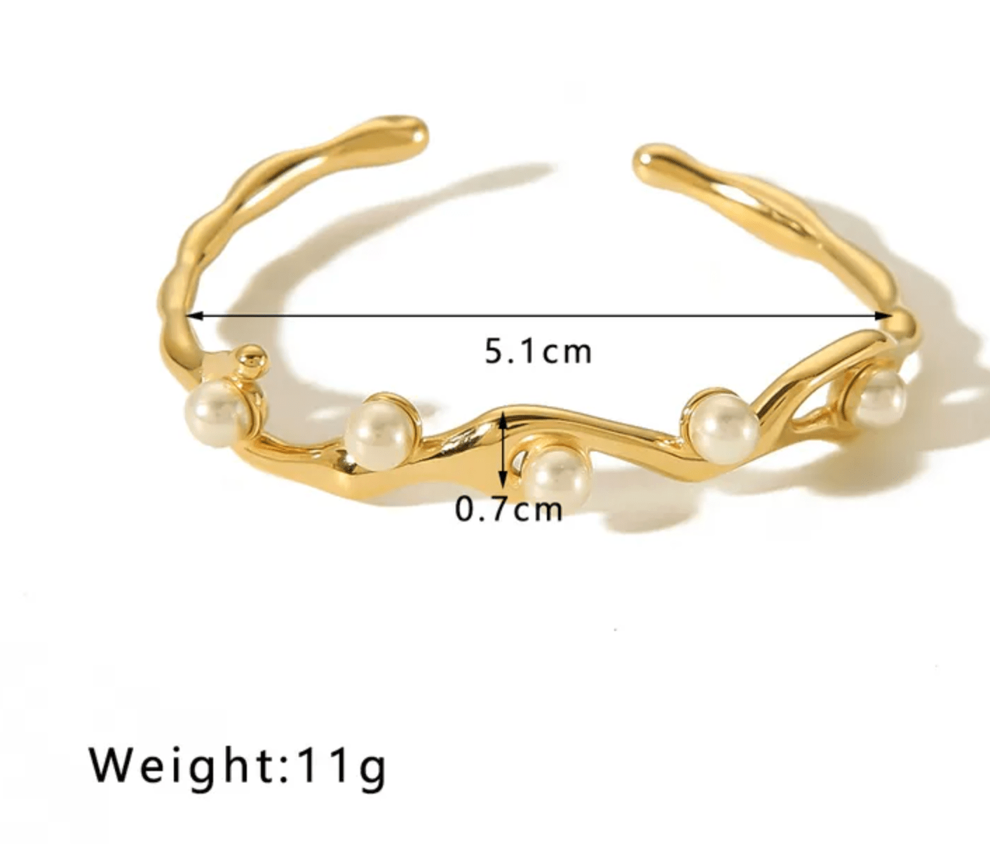 Gold Pearl Wave Bangle - Bracelets - 18k Gold Plated Waterproof Jewellery - Collection 9