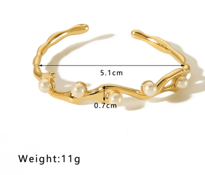 Gold Pearl Wave Bangle - Bracelets - 18k Gold Plated Waterproof Jewellery - Collection 9