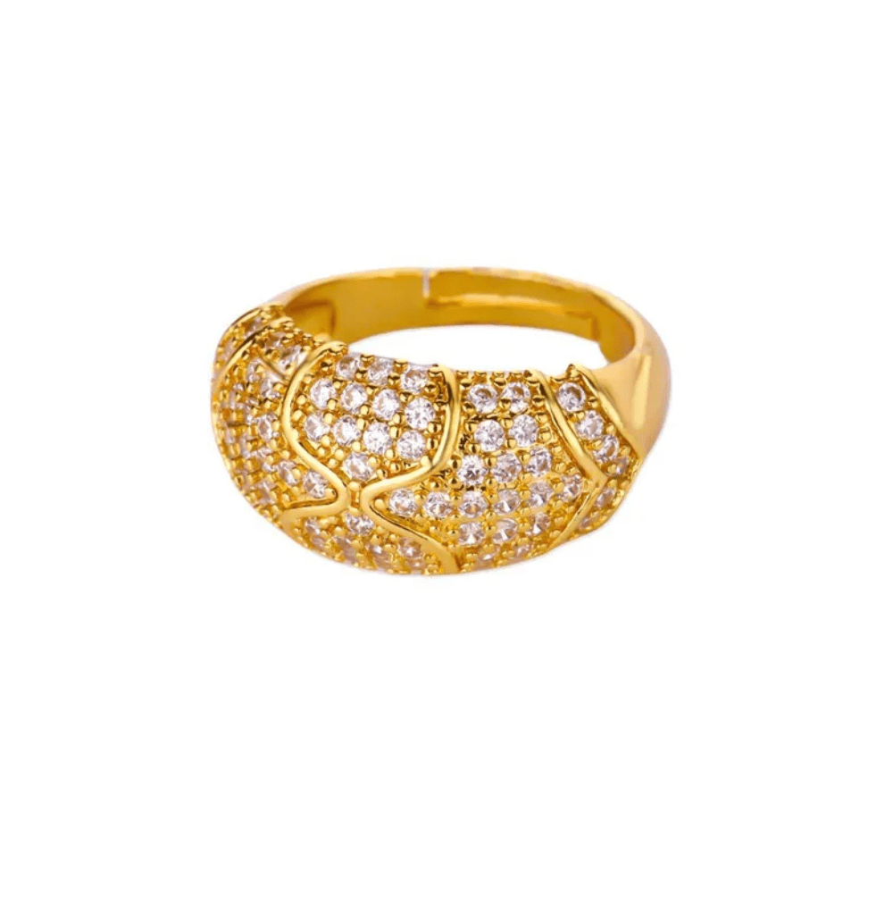 Gold Pink Crystal Dome Open Ring - Ring - 18k Gold Plated Waterproof Jewellery - Collection 9