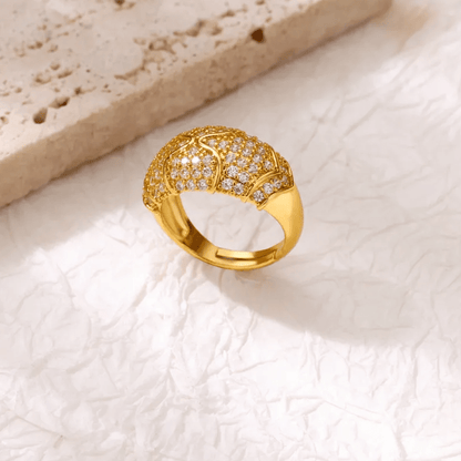 Gold Pink Crystal Dome Open Ring - Ring - 18k Gold Plated Waterproof Jewellery - Collection 9
